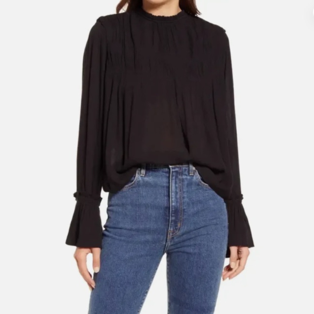 Free People Kelsey Pleated Bell Sleeve Top